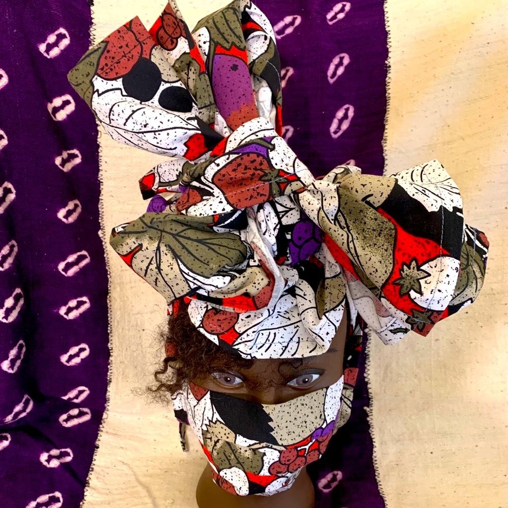 Hand Crafted Headwrap & Mask Set - Picture 4 of 5